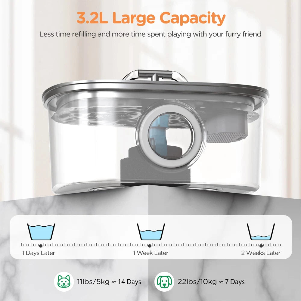 Stainless Steel Pet Water Fountain, Ultra-Quiet Water Dispenser for Multiple Dogs and Cats, 3.2 L
