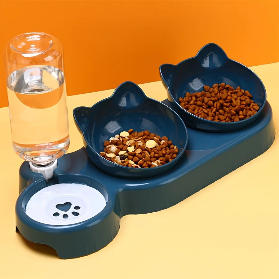 Mangeoire 3 en 1 pour chien et chat avec bouteille d'eau