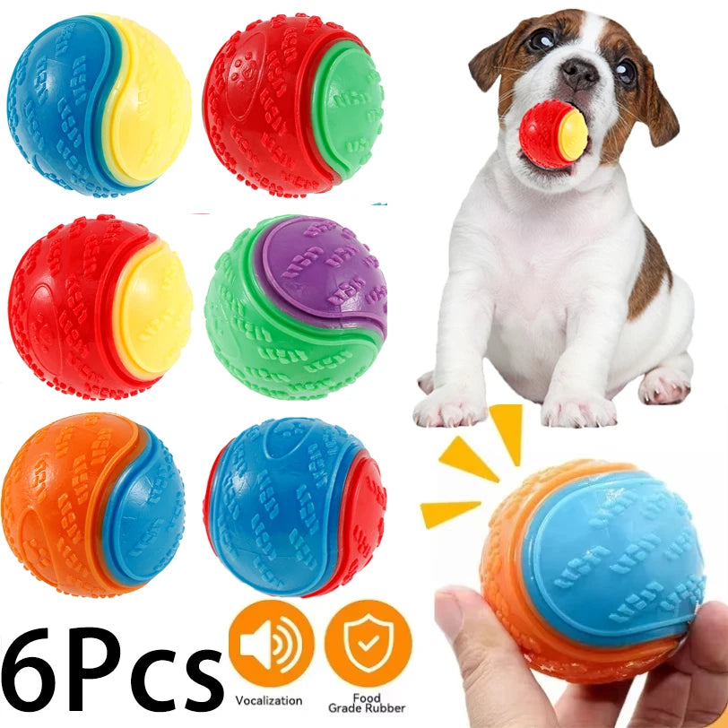 Lot de 6 balles couinantes pour chien — TPR souple, nettoyage des dents et anti-ennui