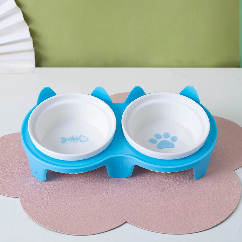Bol d'alimentation en céramique pour animaux de compagnie, double bol