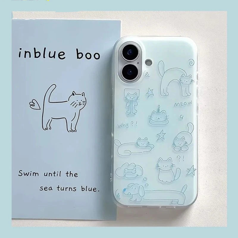 Coque iPhone motif chat & chien — Double protection style coréen kawaii
