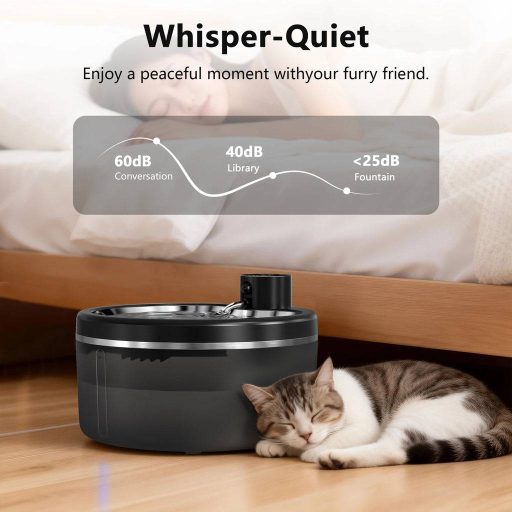 3L Cordless Cat Water Fountain, Silent Pet Water Dispenser with Stainless Steel Tray and Smart Detection, 4000mAh High Capacity Battery