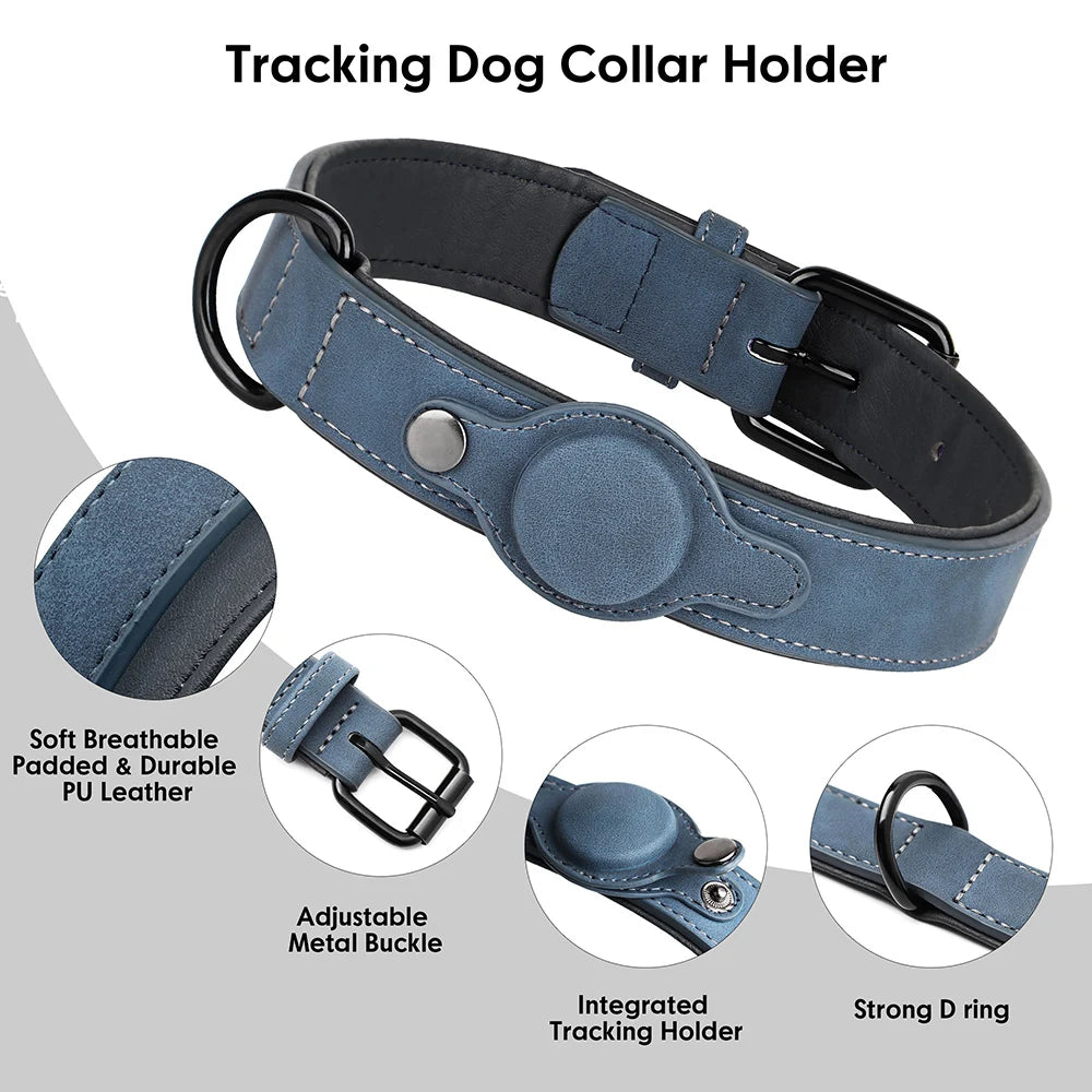 Collier pour chien en cuir de haute qualité, étiquette Anti-perte