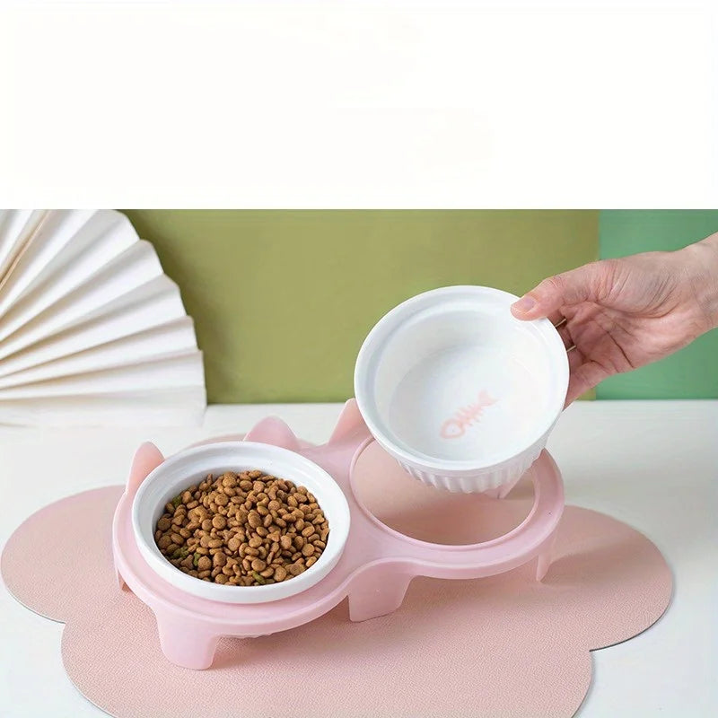 Bol d'alimentation en céramique pour animaux de compagnie, double bol