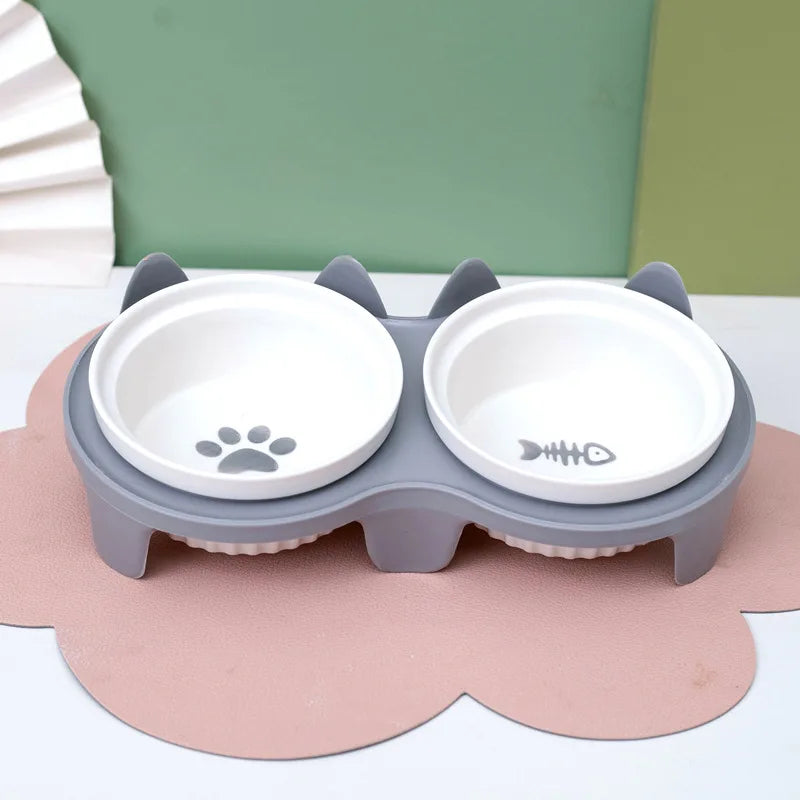 Bol d'alimentation en céramique pour animaux de compagnie, double bol