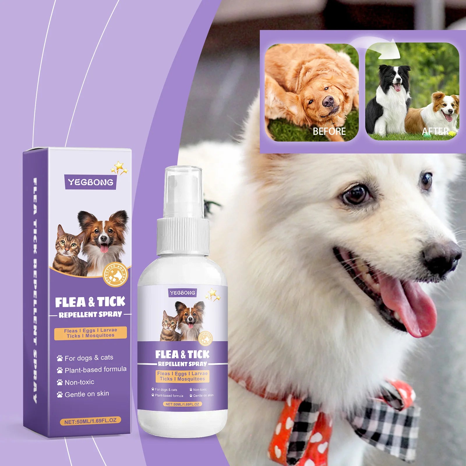 Spray anti-puces waterproof pour chien et chat — Soulage les démangeaisons