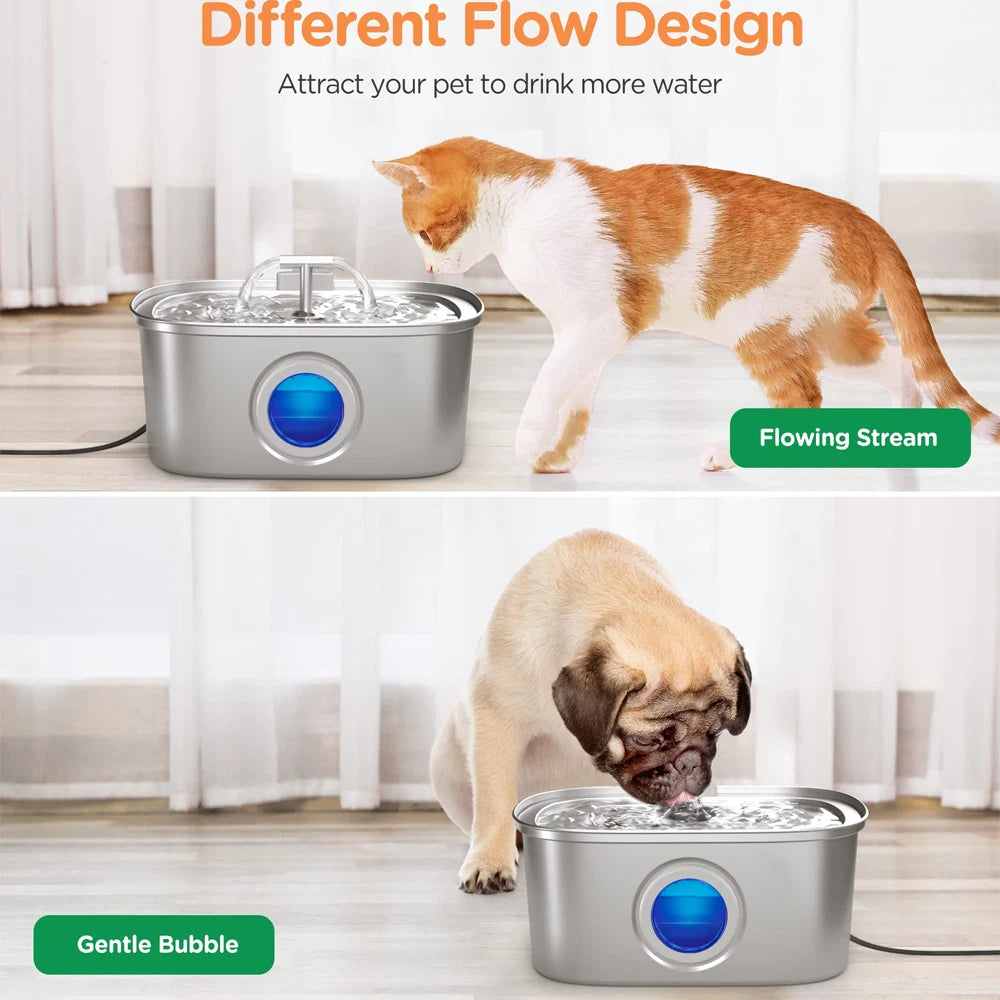 Stainless Steel Pet Water Fountain, Ultra-Quiet Water Dispenser for Multiple Dogs and Cats, 3.2 L