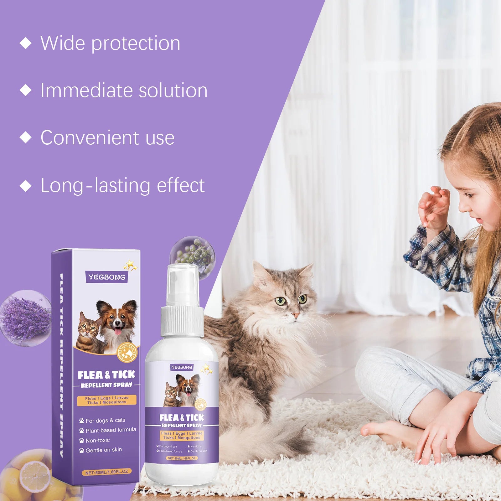Spray anti-puces waterproof pour chien et chat — Soulage les démangeaisons
