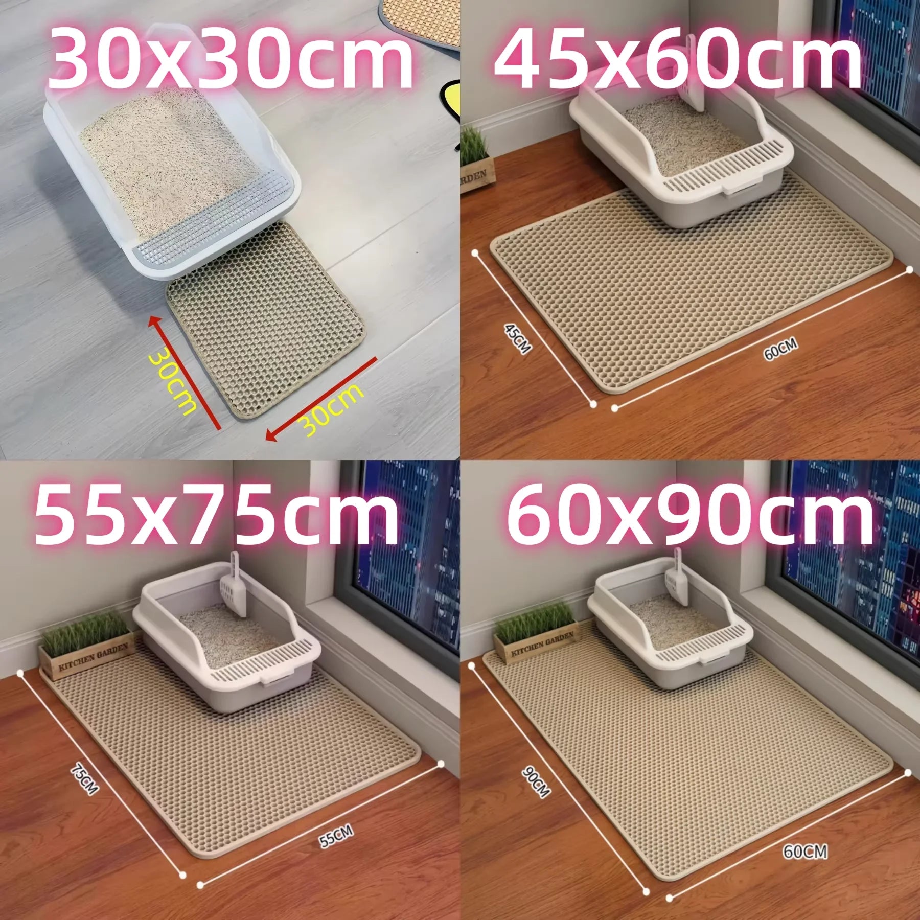Extra Large Cat Litter Mat, Durable, Waterproof, Double Layer, Non-Slip, Washable, Pet Floor Protector, Litter Box, Sand Stopper