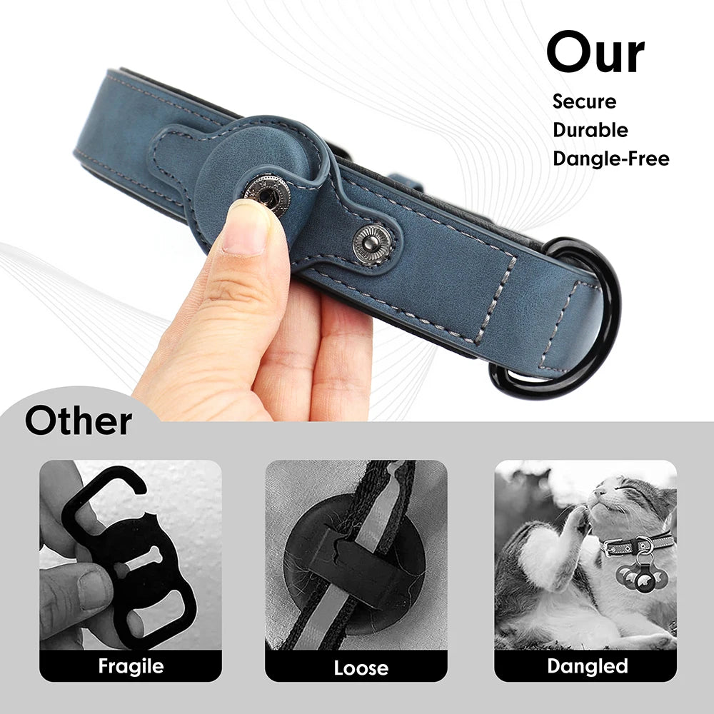 Collier pour chien en cuir de haute qualité, étiquette Anti-perte