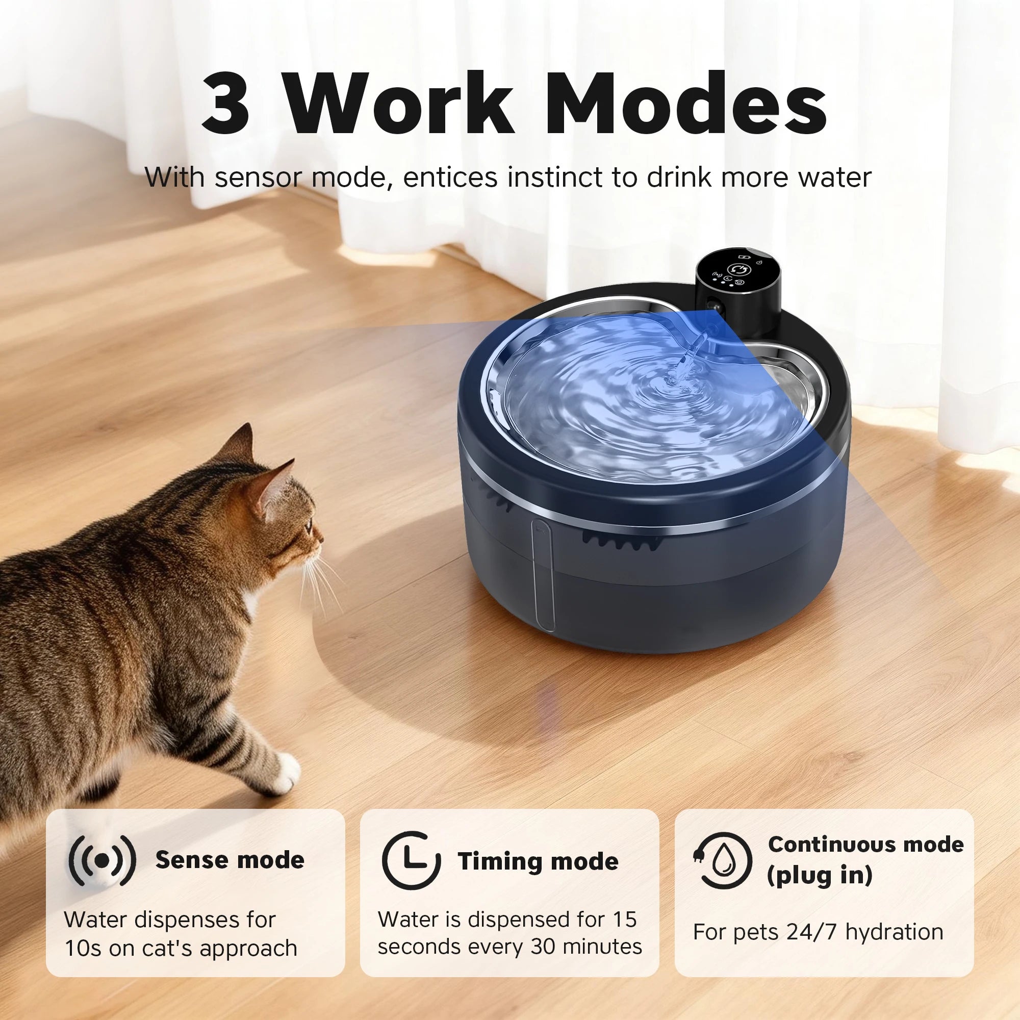 Fontaine à eau sans fil pour chat 3L