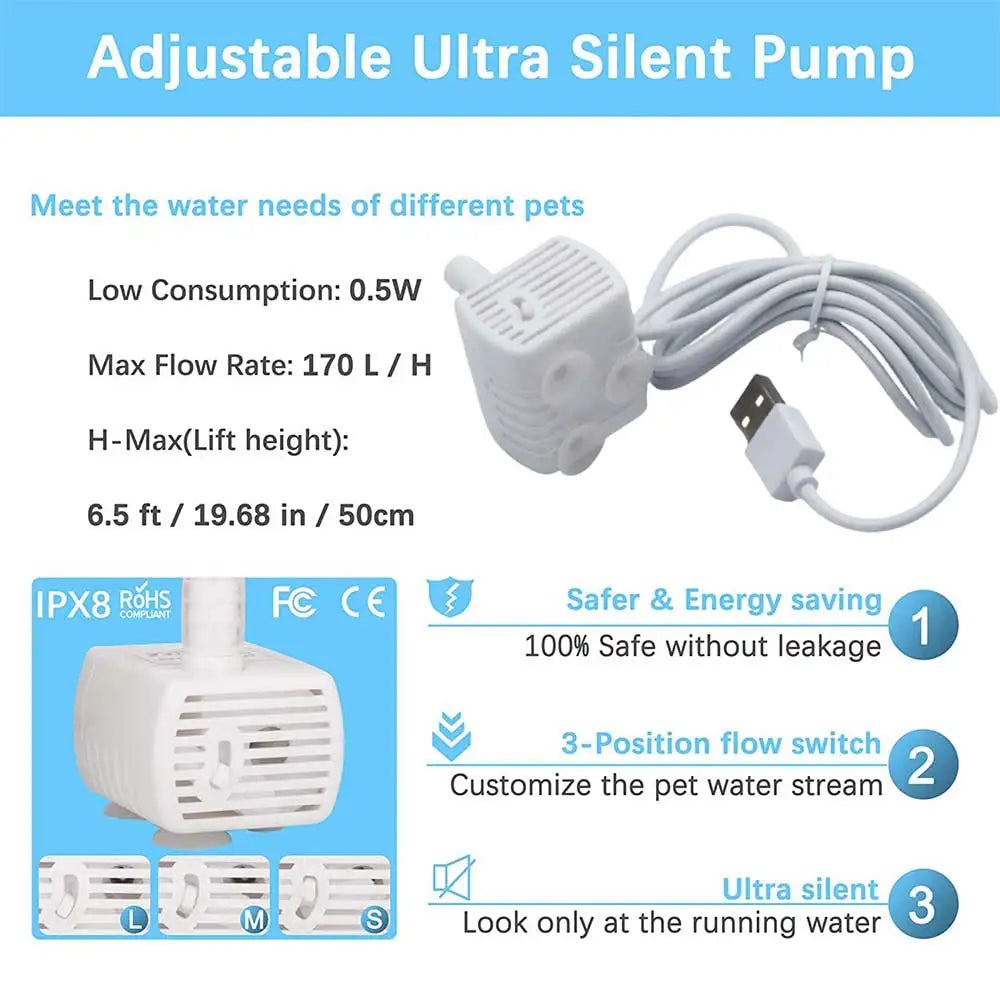 Pet Water Fountain, Dry Anti-burn Motor, Cat Water Pump, Flowers Drinking Bowl, Water Dispenser, Aquarium Fish Fountain