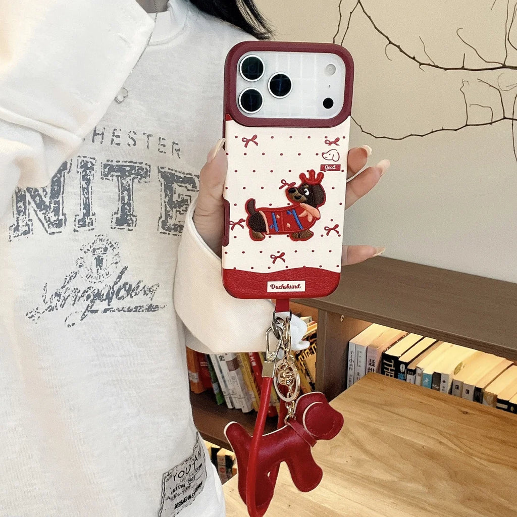 Coque de téléphone avec lanière de chien teckel, Style joyeux noël, pour iPhone