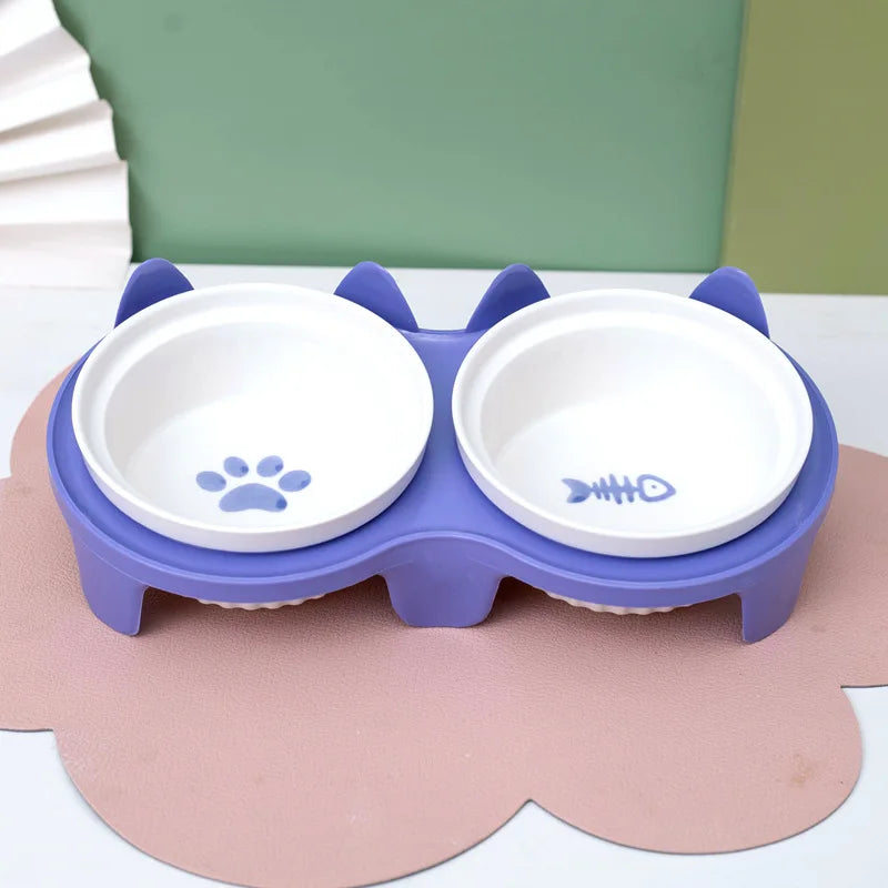 Bol d'alimentation en céramique pour animaux de compagnie, double bol