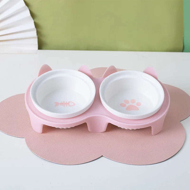 Bol d'alimentation en céramique pour animaux de compagnie, double bol