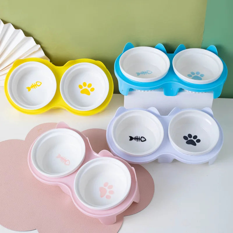 Bol d'alimentation en céramique pour animaux de compagnie, double bol