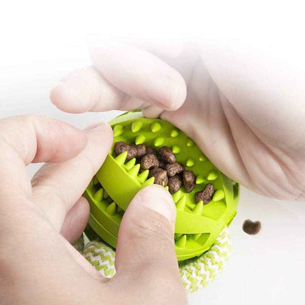 Balle jouet interactive pour chien — Corde coton & distributeur de friandises