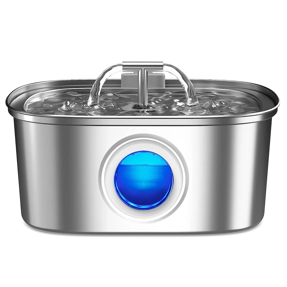 Stainless Steel Pet Water Fountain, Ultra-Quiet Water Dispenser for Multiple Dogs and Cats, 3.2 L