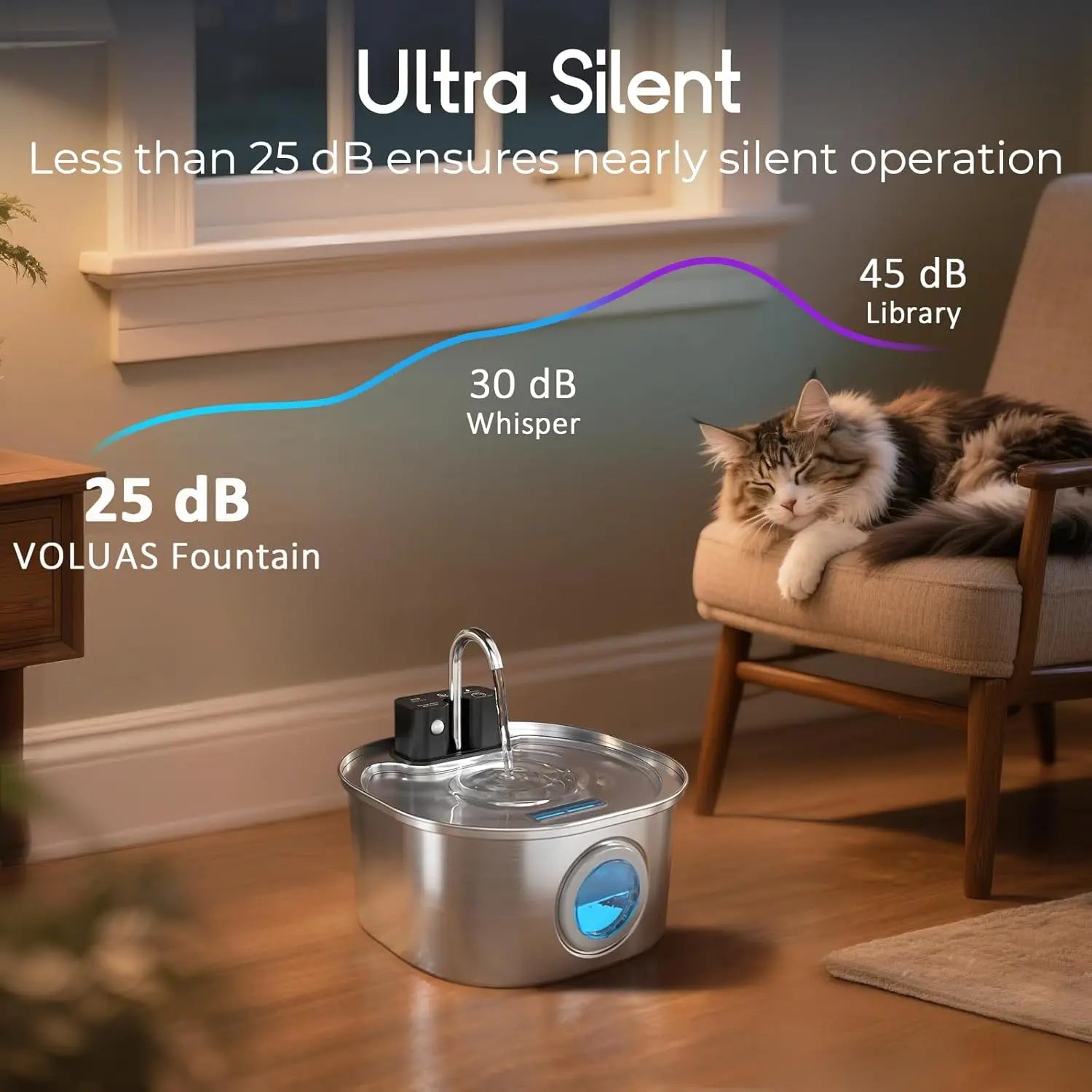 Cat Water Fountain, 3L Stainless Steel Wireless Charging Sensor, Automatic Drinking Fountain for Cats and Dogs, Pet Dispenser Bowl